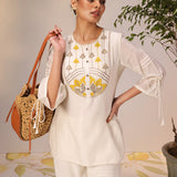 Aleena Ivory Embroidered Chanderi Top for Women