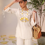 Aleena Ivory Embroidered Chanderi Top for Women