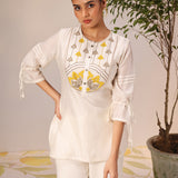 Aleena Ivory Embroidered Chanderi Top for Women