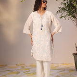 Daanya Turquoise Embroidered Crinkled Georgette Designer Kurta for Women