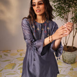 Aleena Iron Grey Embroidered Chanderi Top for Women