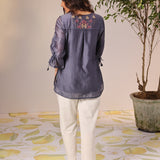 Aleena Iron Grey Embroidered Chanderi Top for Women