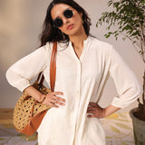 Everyday Essentials Ameera Ivory Embroidered Georgette Shirt for Women