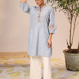 Nighat Blue Chambray Embroidered Kurti for Women