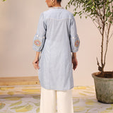 Nighat Blue Chambray Embroidered Kurti for Women