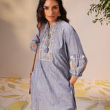 Nighat Blue Denim Embroidered Kurti for Women