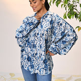 Noora Ocean Blue Printed Cotton Shirt for Women