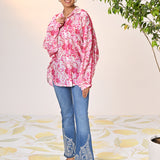 Noora Rouge Pink Printed Cotton Shirt for Women