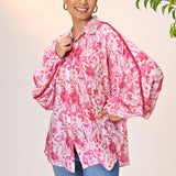 Noora Rouge Pink Printed Cotton Shirt for Women