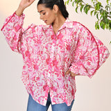 Noora Rouge Pink Printed Cotton Shirt for Women