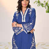 Aira Indigo Embroidered Cotton Linen Co-ord Set for Women