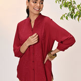 Ameera Red Embroidered Georgette Shirt for Women