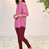 Side View of Ameera Watermelon Pink Embroidered Georgette Shirt