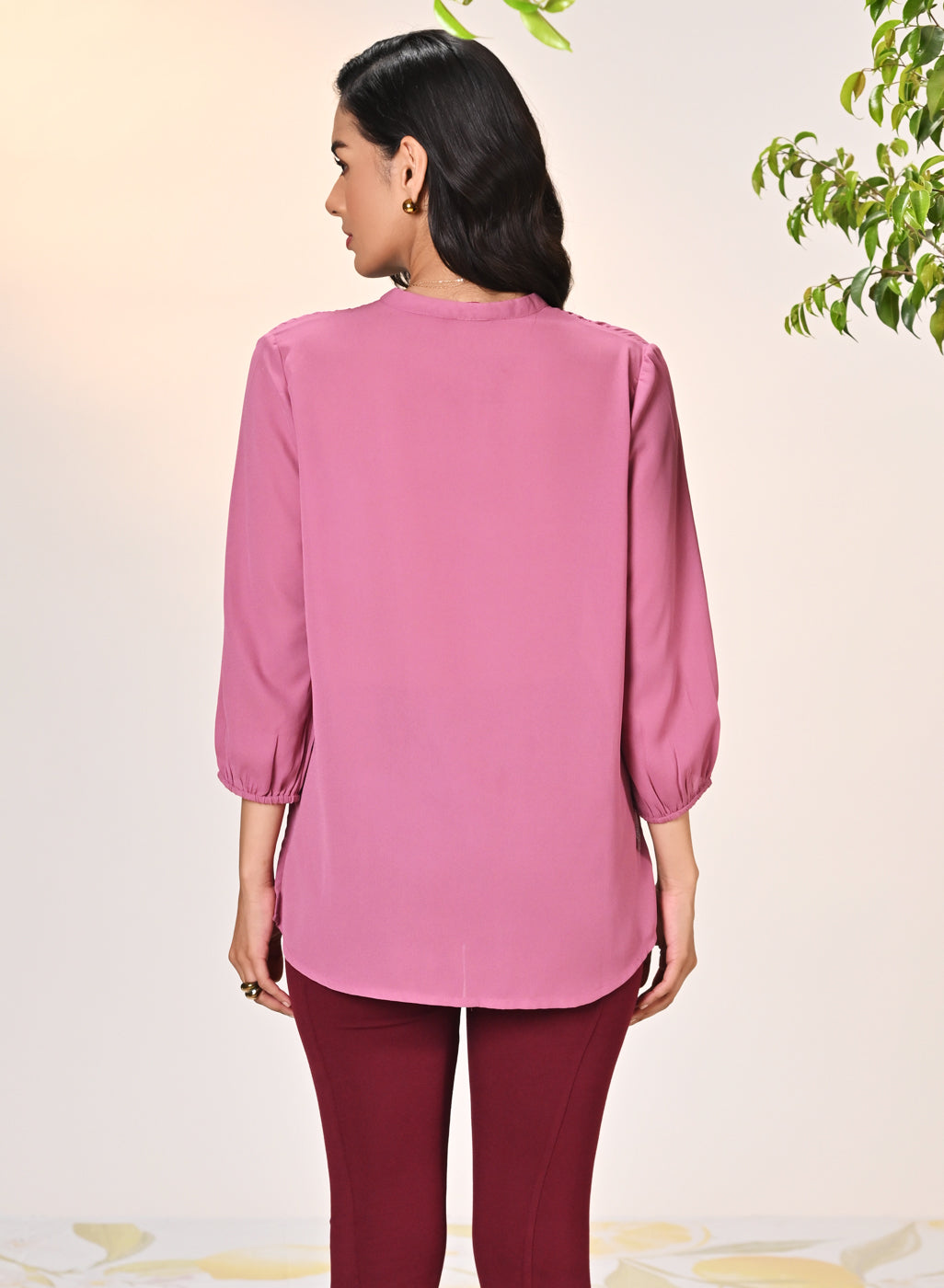 Back View of Ameera Watermelon Pink Embroidered Georgette Shirt