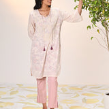 Daanya Misty Rose Embroidered Crinkled Georgette Designer Kurta for Women