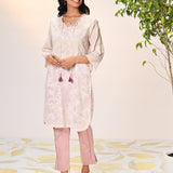 Daanya Misty Rose Embroidered Crinkled Georgette Designer Kurta for Women