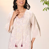 Daanya Misty Rose Embroidered Crinkled Georgette Designer Kurta for Women