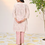 Daanya Misty Rose Embroidered Crinkled Georgette Designer Kurta for Women