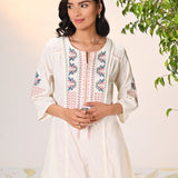 Naaznin Ivory Embroidered Striped Cotton Top for Women