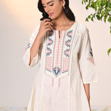 Naaznin Ivory Embroidered Striped Cotton Top for Women