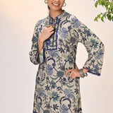 Ramsha Beige with Blue Printed Viscose Rayon Co-ord Set for Women