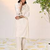 Amara Ivory Embroidered Cotton Kurta Set for Women