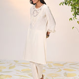 Amara Ivory Embroidered Cotton Kurta Set for Women