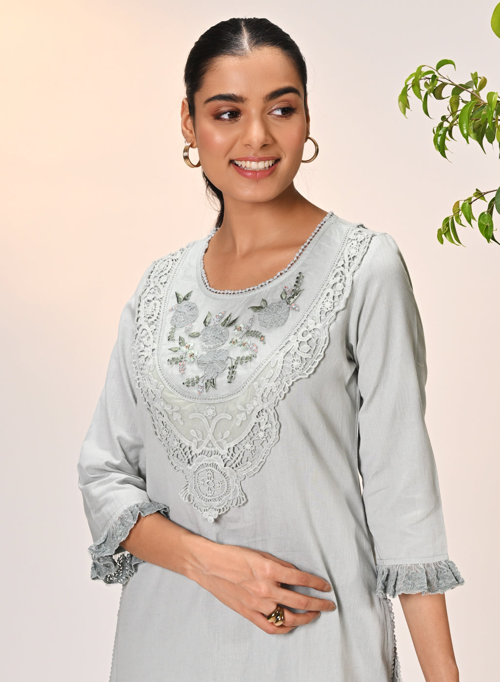 Amara Blue Mist Embroidered Cotton Kurta Set for Women – Lakshita