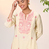 Gulaab Butter Embroidered Cotton Linen Kurta Set for Women