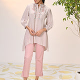 Maha Misty Rose Embroidered Crinkled Crepe Shirt for Women