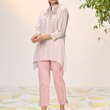 Maha Misty Rose Embroidered Crinkled Crepe Shirt for Women