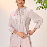 Maha Misty Rose Embroidered Crinkled Crepe Shirt for Women