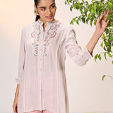 Maha Misty Rose Embroidered Crinkled Crepe Shirt for Women