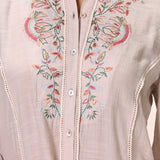 Maha Misty Rose Embroidered Crinkled Crepe Shirt for Women