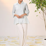 Mehreen Blue Embroidered Schiffli Shirt for Women