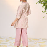 Yumna Pink Embroidered Schiffli Kurti for Women