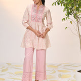 Yumna Pink Embroidered Schiffli Kurti for Women