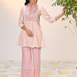 Umang Cream with Pink Embroidered Schiffli
Indo-Western Dress for Women