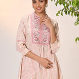 Yumna Pink Embroidered Schiffli Kurti for Women