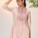 Yumna Pink Embroidered Schiffli Kurti for Women