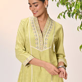 Mehnaz Green Embroidered Cotton Linen Kurta Set for Women