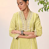 Mehnaz Green Embroidered Cotton Linen Kurta Set for Women