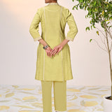 Mehnaz Green Embroidered Cotton Linen Kurta Set for Women