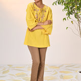 Elnaz Yellow Embroidered Top for Women