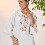 Elnaz Powder Blue Embroidered Top for Women