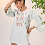 Elnaz Powder Blue Embroidered Top for Women