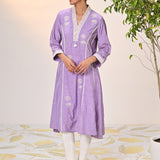 Zainab Mauve Embroidered Cotton Linen Indo-western Dress for Women