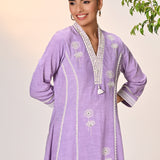 Zainab Mauve Embroidered Cotton Linen Indo-western Dress for Women