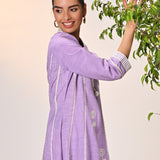 Zainab Mauve Embroidered Cotton Linen Indo-western Dress for Women