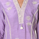 Zainab Mauve Embroidered Cotton Linen Indo-western Dress for Women